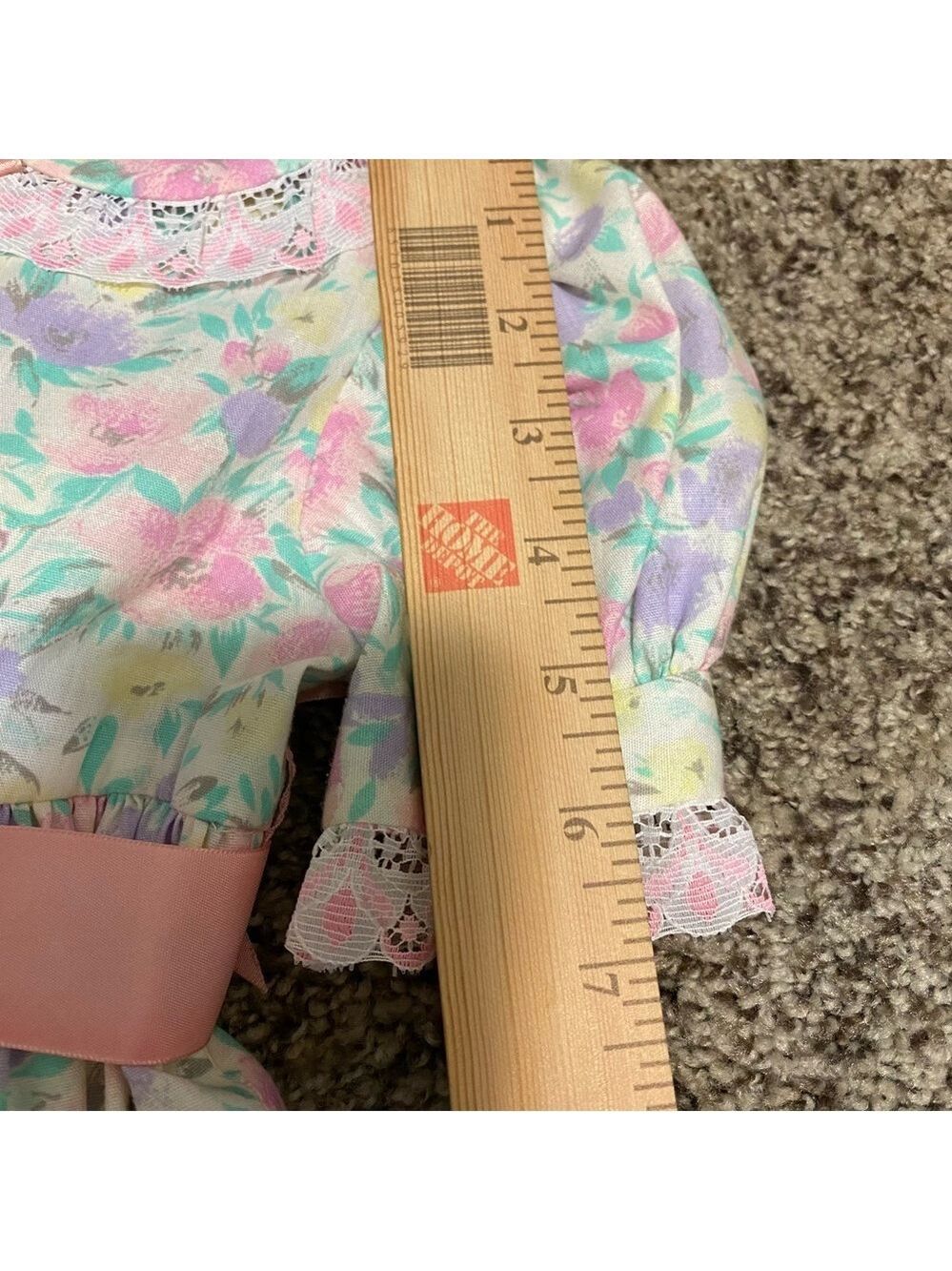Vintage Little Girl Cotton Dress 80s 90s Floral Pink Purple Ribbon Tie - Picture 8 of 9